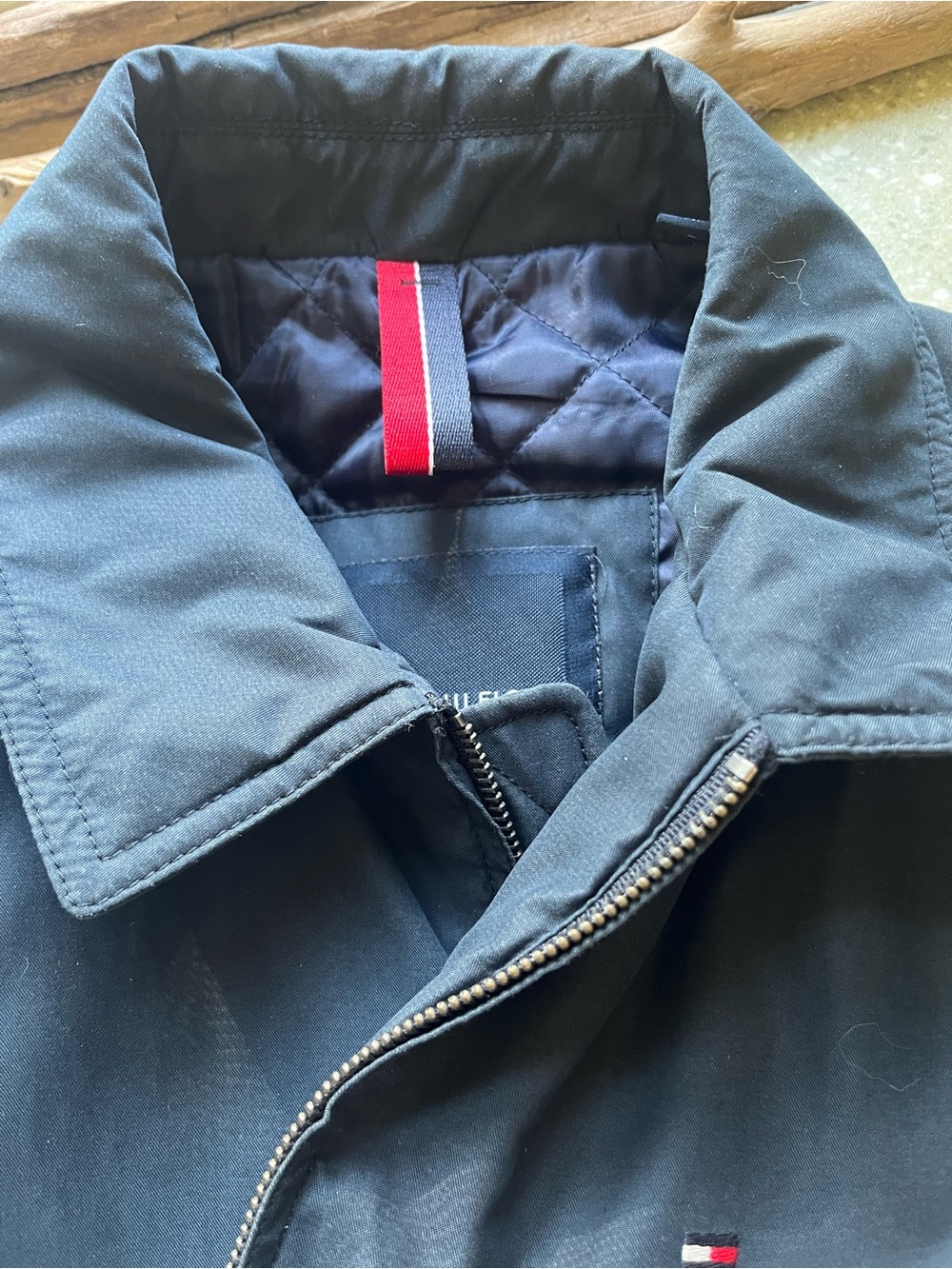 Tommy Hilfiger Navy Blue Quilted Jacket with Flag Detail